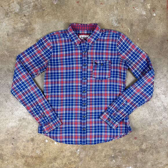 Abercrombie & Fitch Women’s Medium Y2K Plaid Button Up Shirt Red Blue Cotton - Picture 1 of 10
